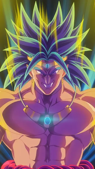 Powerful warrior with vibrant hair and glowing aura