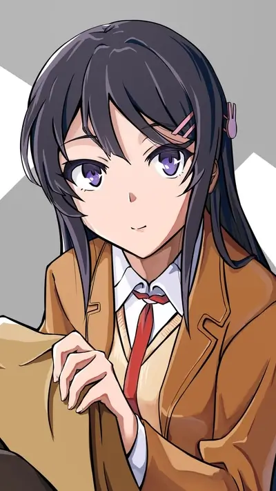 Pretty girl in school uniform with purple eyes smiling faintly