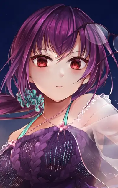 Purple-haired girl in a stylish outfit