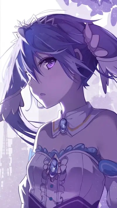 Purple-haired girl in elegant dress