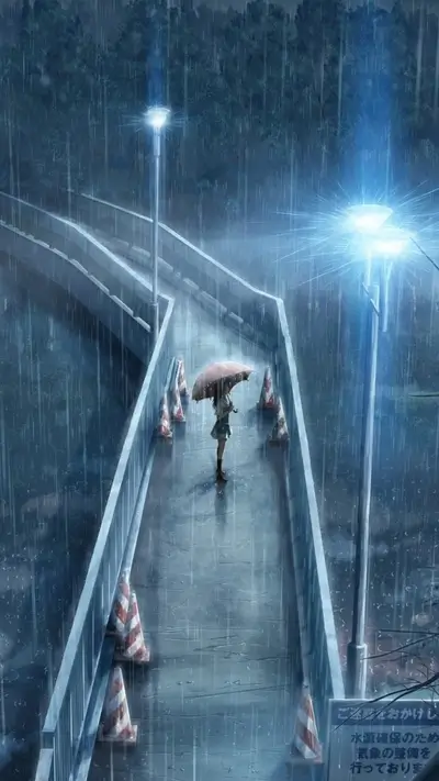 Rainy day scene, girl under umbrella