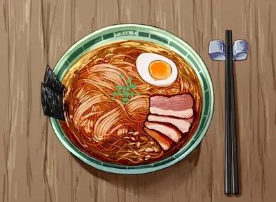 Ramen bowl with egg, pork, and seaweed