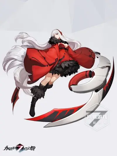 Red cloaked girl wielding a massive, stylized scythe