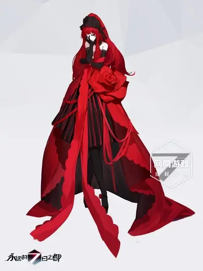 Red-dressed girl with long red hair