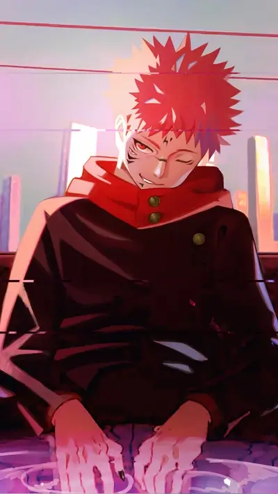 Red-haired character in a red hoodie sitting