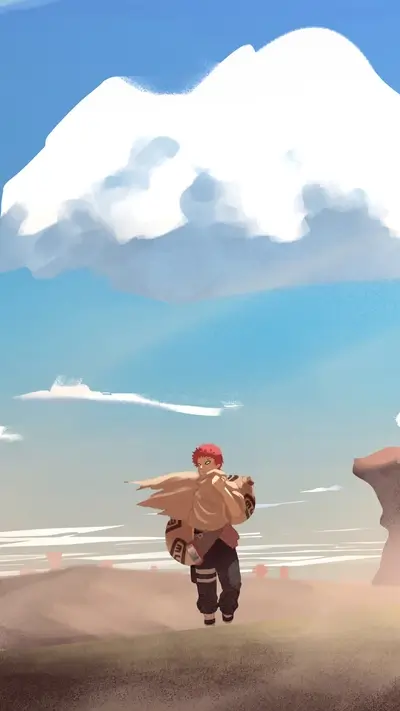 Red-haired character walking in desert