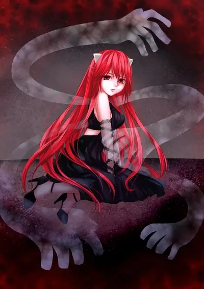 Red-haired character with translucent hands and horns