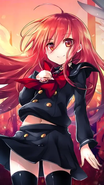 Red-haired girl in school uniform, mystical background