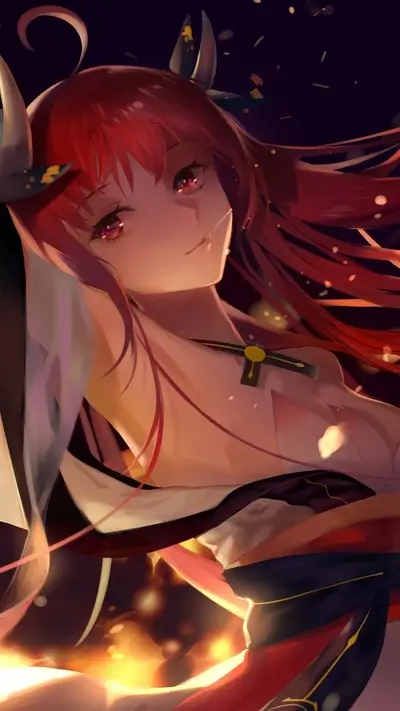 Red-haired girl with horns in elegant attire
