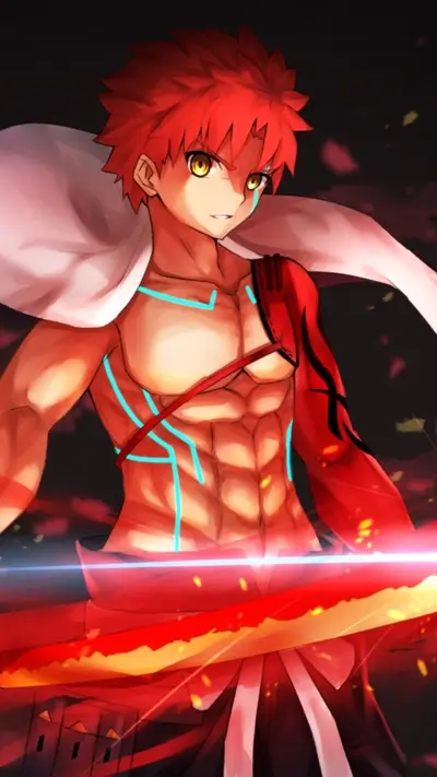 Red-haired man with a sword, glowing lines on his body