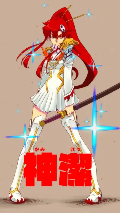Red-haired woman holding sword in anime style, ready for battle