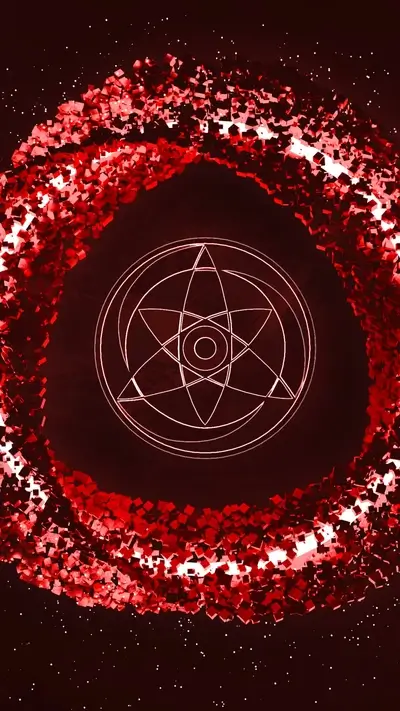 Red swirling energy with a symbol in the center