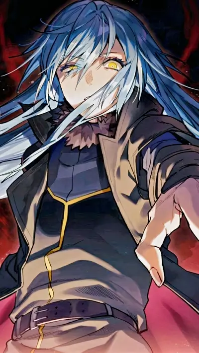 Rimuru Tempest extending hand, ready for action with determination