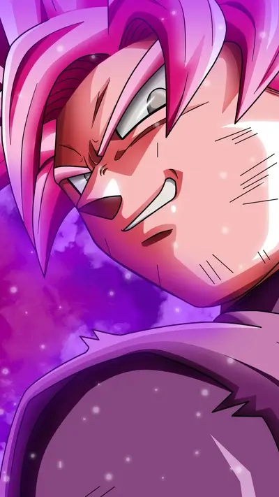 Rose haired warrior smiling sinisterly in a cosmic backdrop
