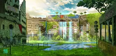 Ruined city overgrown with nature