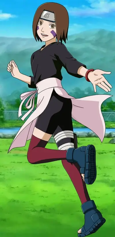 Running Rin Nohara, light pink apron flying while running.