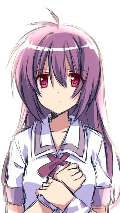 Sad anime girl with purple hair