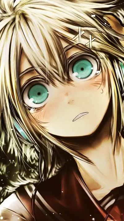 Sad anime girl with teal eyes