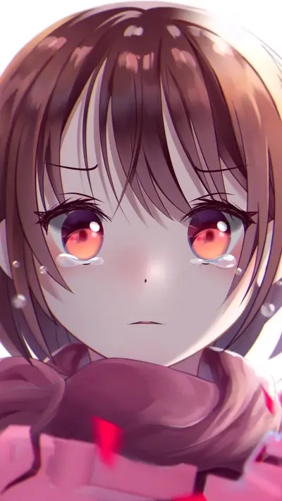 Sad anime girl with tears in her eyes