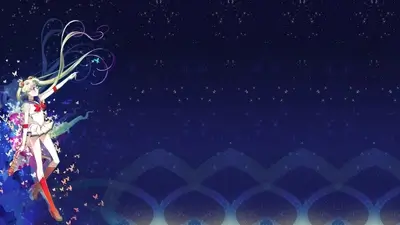 Sailor Moon against starry night sky with glowing butterflies