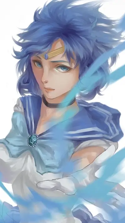 Sailor Moon fanart, blue hair, magical girl