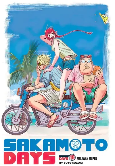 Sakamoto Days volume 18 cover art featuring characters on a motorbike