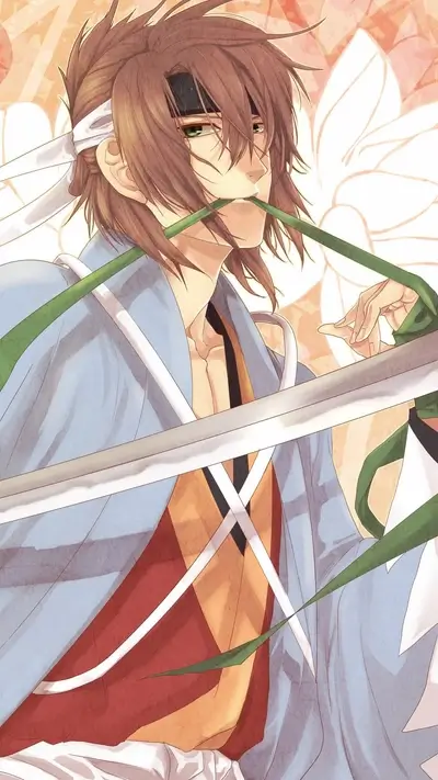 Samurai with swords and green ribbons