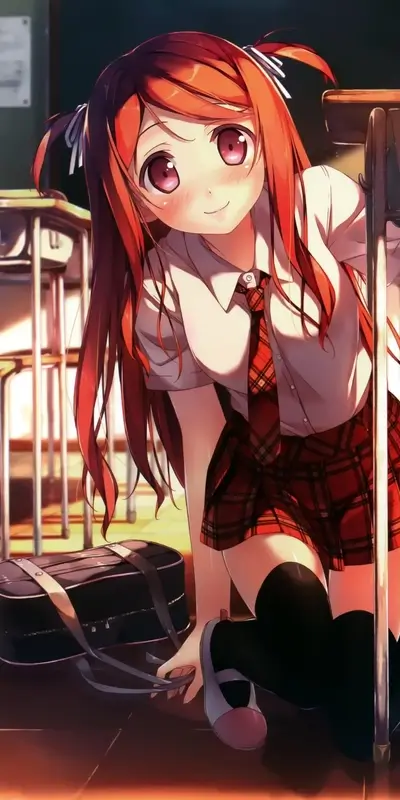 Schoolgirl in a red plaid skirt