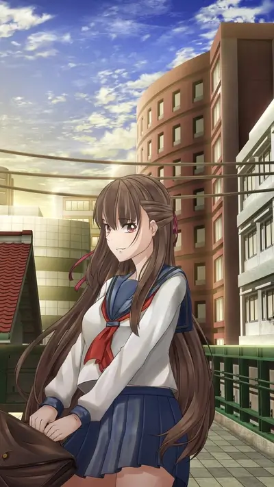 Schoolgirl walking in city