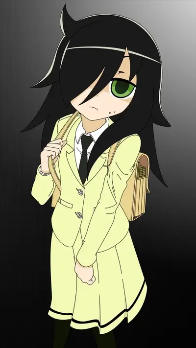 Schoolgirl with long black hair and yellow suit