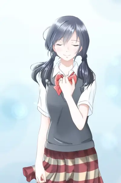 Schoolgirl with pigtails and uniform in a peaceful pose