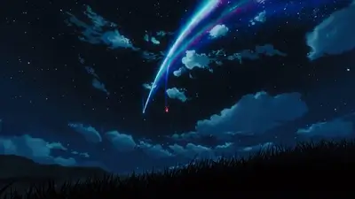 Shooting star streaks across night sky