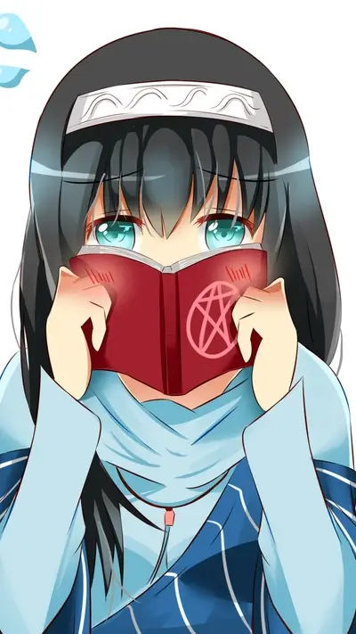 Shy girl hiding behind a book