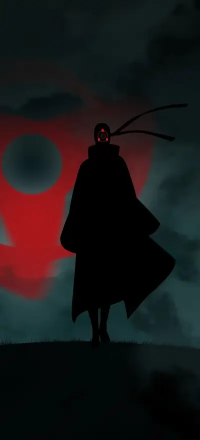 Silhouette figure against a red sky