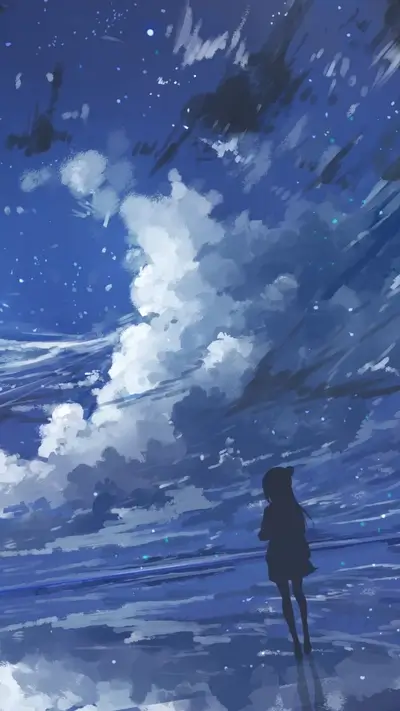 Silhouette girl gazing at a vast, starry night sky