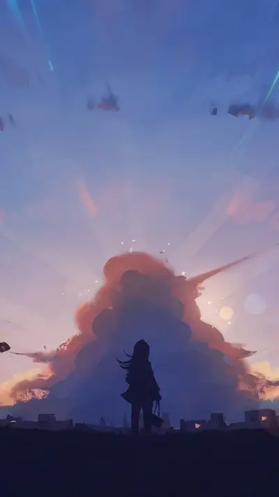 Silhouette of a girl against a sunset sky