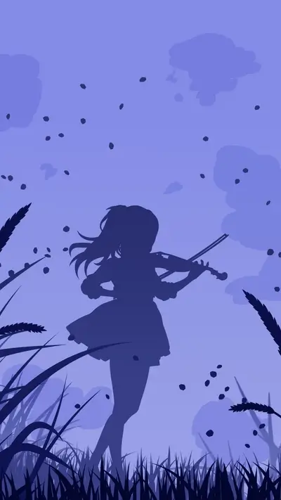 Silhouette of a girl playing violin in a field