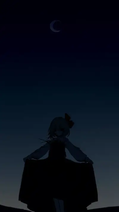 Silhouette of a girl under a crescent moon