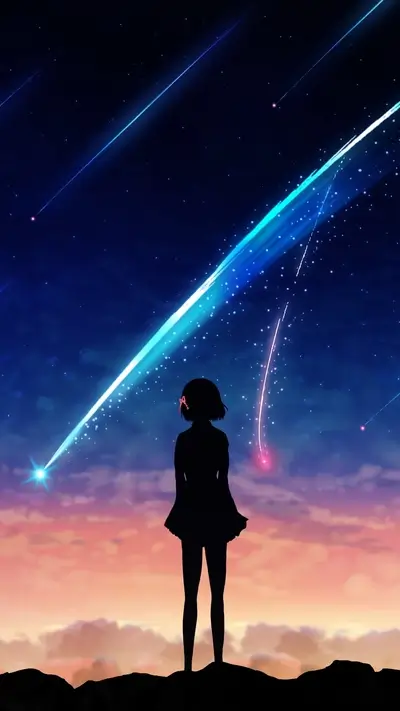 Silhouette of a girl watching shooting stars