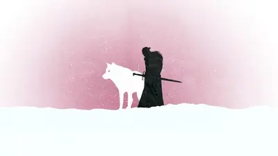 Silhouette of a man with a direwolf