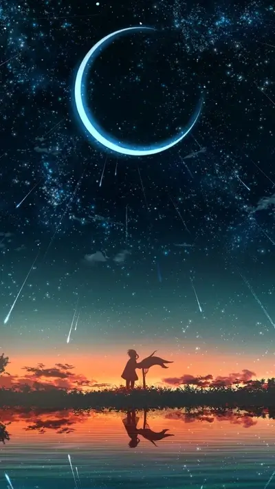 Silhouette of a person under a crescent moon