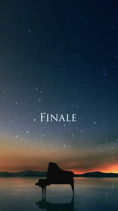Silhouette of a piano on a tranquil lake under a starry sky