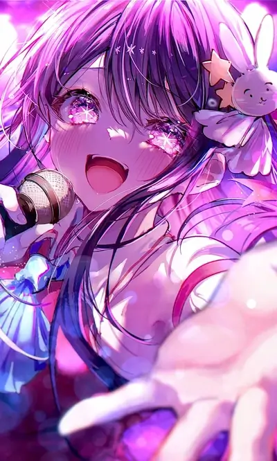 Singing anime girl with purple hair