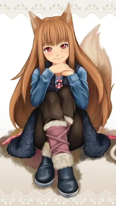 Sitting anime girl with fox ears and tail