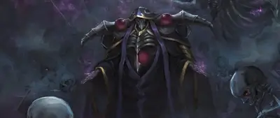 Skeletal ruler in dark robes surrounded by undead army