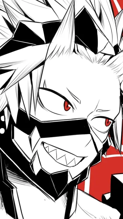 Sketch of a character with spiky hair and a mask