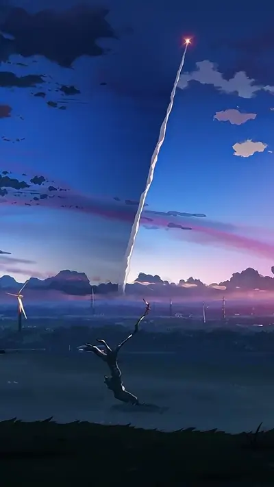 Sky lit by comet, tree in foreground