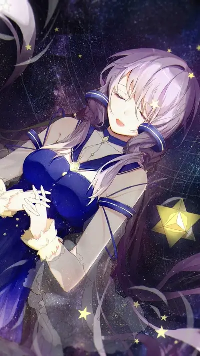 Sleeping girl in a starry night dress