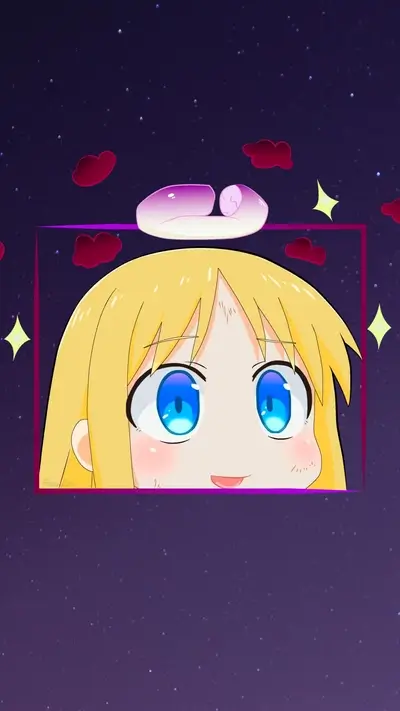 Smiling anime character head in a frame with stars