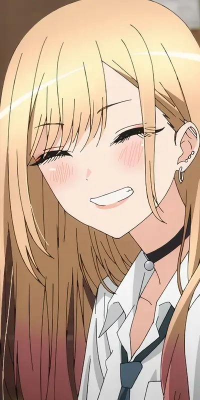 Smiling anime girl with blond hair